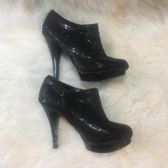 black sequin ankle booties